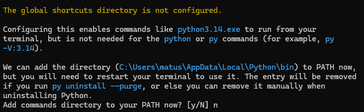 Ak sa ťa spýtajú na konfiguráciu PATH, tak napíš n - no.