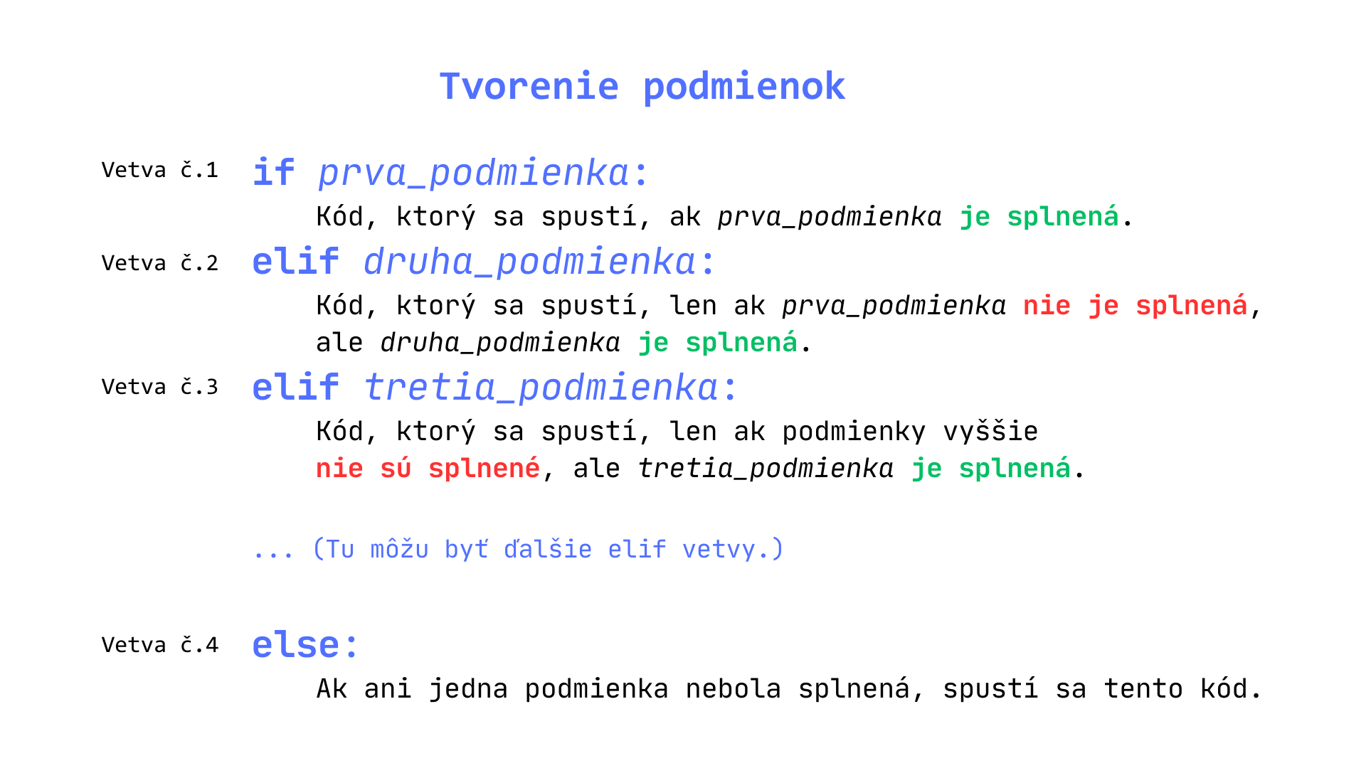 Vysvetlenie tvorenia podmienok.